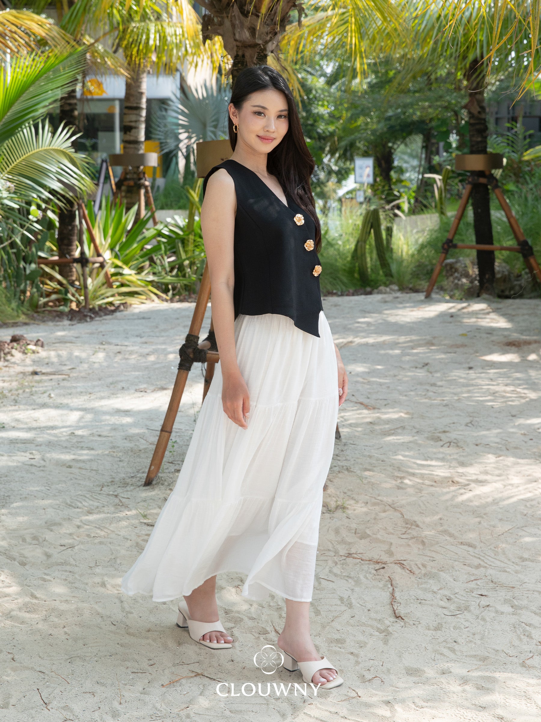 Summer Maxi Linen Skirt - White